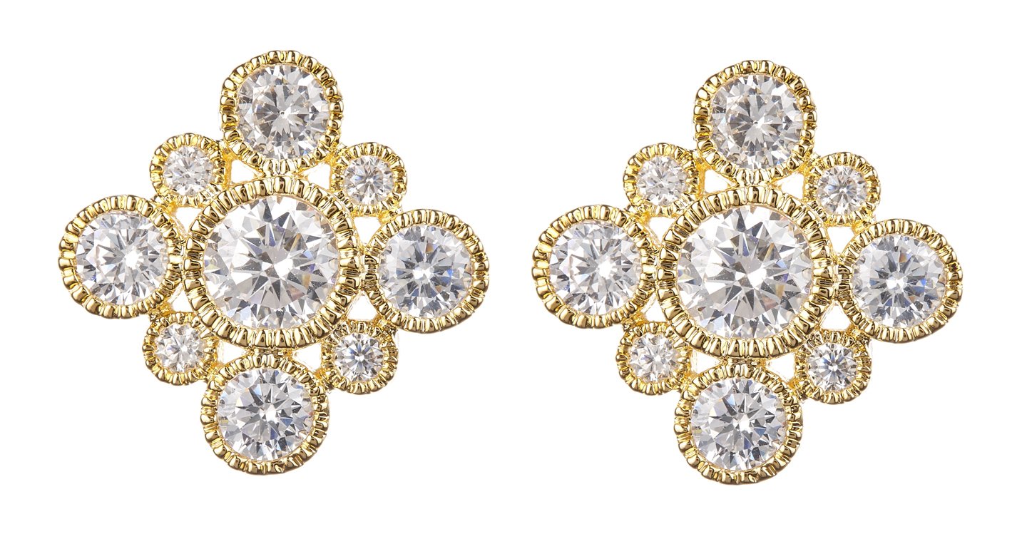 Gold Plated Clip On Stud Earrings With Cubic Zirconia Crystals - Noma G