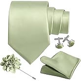 Mukidom 3.15"（8cm） Men's Solid Tie and Lapel Pin Woven Handkerchief Cufflinks Set for Men Wedding Business