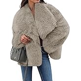 Tankaneo Womens Cropped Faux Fur Jackets Winter Long Sleeve Open Front Warm Shaggy Coats
