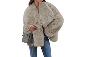 Tankaneo Womens Cropped Faux Fur Jackets Winter Long Sleeve Open Front Warm Shaggy Coats