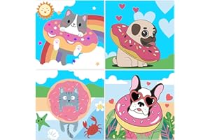 DASKALL Paint by Numbers Kit Kids - 4 Pack 7.8" Cute Cats and Dogs Crafts Animal Theme for Girls 6-12 Spark Creativity Artistic Talent