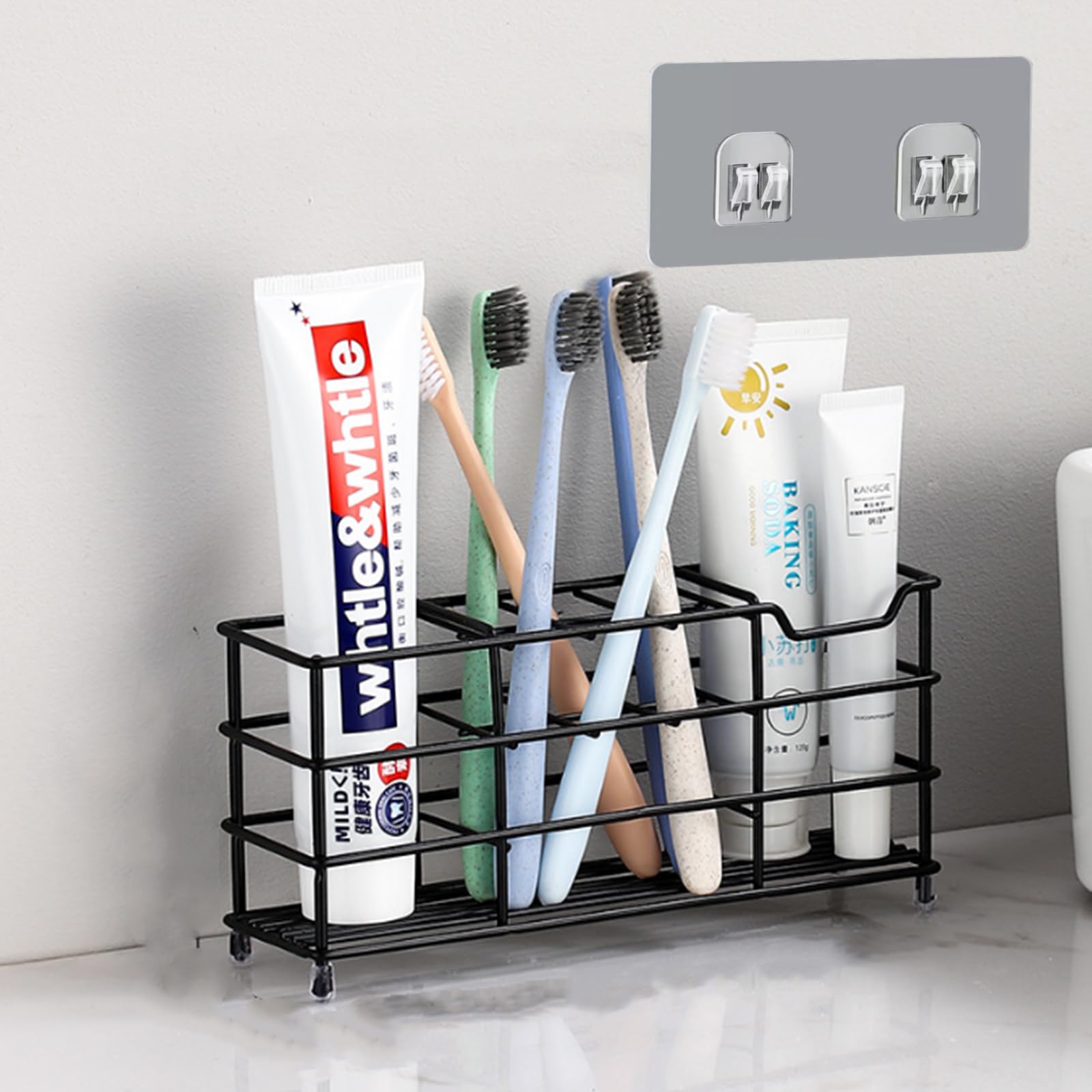 Binwat Toothbrush Holder Stainless Steel Wall Mounted Toothpaste Stand Ventilated Mould-Proof Toothbrush Caddy Eectric Toothbrush Holder Wall Stand (8 slots Black, Manual)