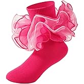 MKYSZLT Girls Ruffle Socks Toddler 4-Layer Big Lace Frilly Dress Socks Turn Cuff Fancy Pageant Sock for Baby Girl Little Kids
