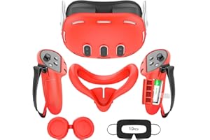 AIXOTO VR Silicone ECO Accessories for Meta Quest 3, Protective Case Set for Oculus Quest 3, Face Cover, Controller Grip, Shell Cover, Lens Cover, Disposable Eye Cover(Accessories for Quest 3, Red)