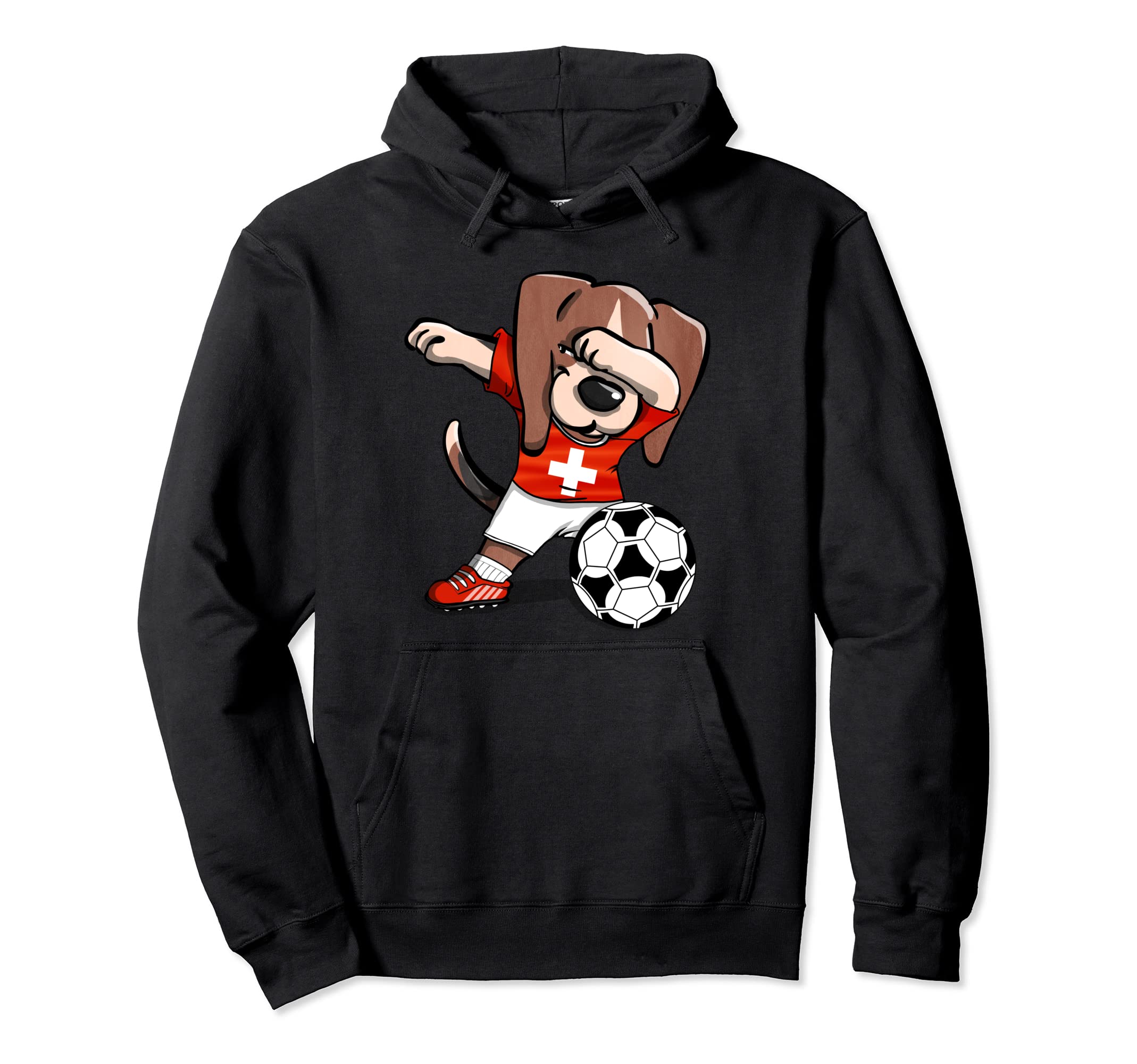 Dabbing Beagle Dog Switzerland Soccer Fans Jersey Swiss Flag Pullover Hoodie