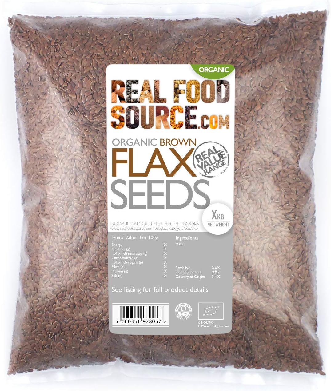 RealFoodSource Certified Organic Brown Flax / Linseeds (2KG) Amazon.co
