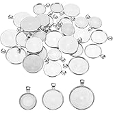 PATIKIL Pendant Trays for Jewelry Making, Blank Pendants Zinc Alloy Round Bezel Settings Flat Base for Necklace Bracelet Photo Charm Art Making Supplies