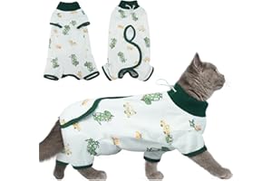 DENTRUN Cat Surgery Recovery Suit Female Male Soft Onesie, Kitten Surgical Collar Cone Alternative Shirt, Abdominal Wounds Anti-Licking Pajama for Small Pets Spay, Cat Body Suit Post Surgery