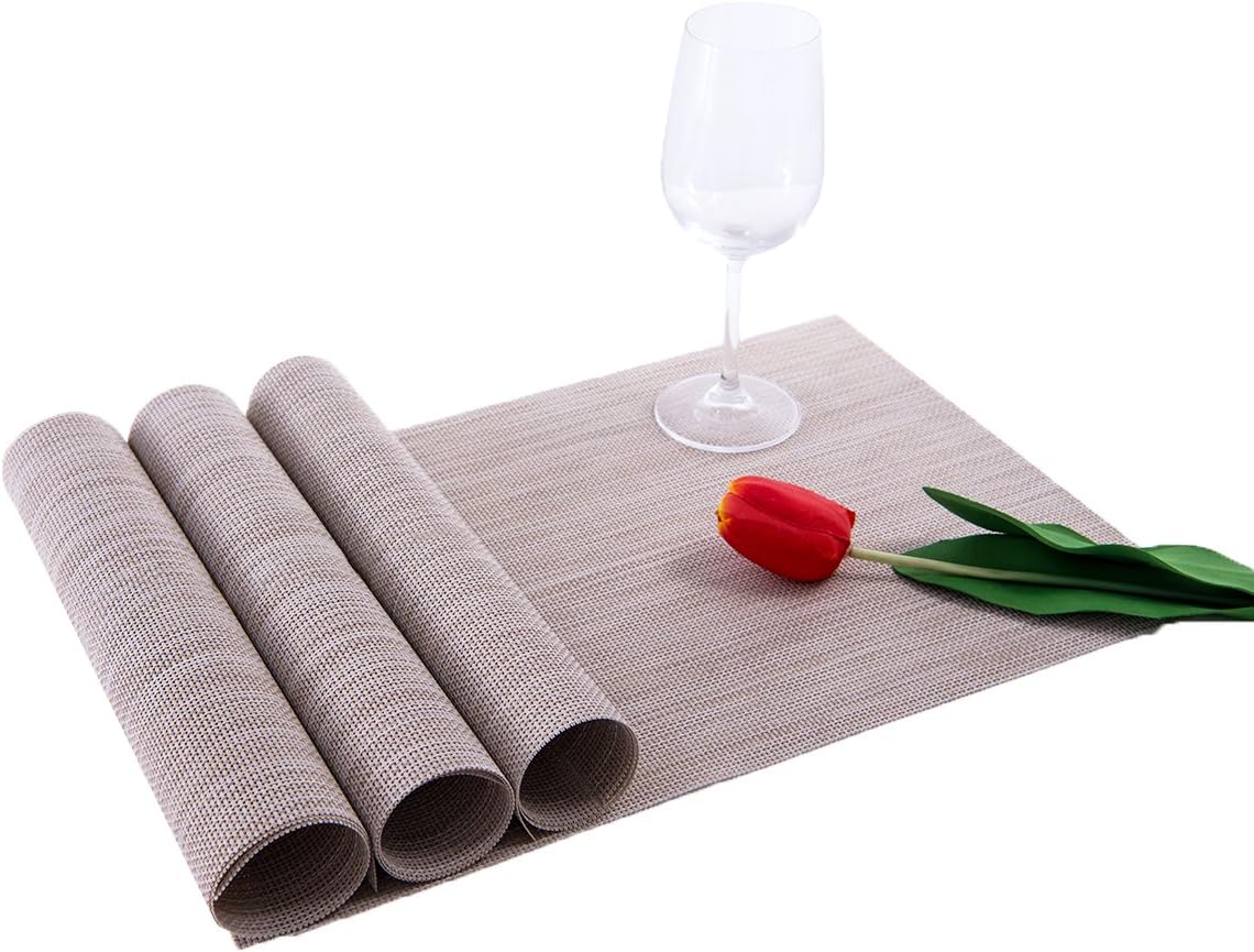 SUNSHINE FASHION Placemats,Placemats for Dining Table,Heat-Resistant Placemats, Stain Resistant Washable PVC Table Mats,Kitchen Table mats (4, Linen): Home & Kitchen