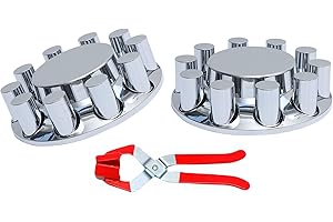 JESONN Plastic ABS Chrome Plated Front Axle Cover Kits Hub Caps for Semi Trucks with Thread-on 33mm Lug Nut Covers Removable Caps (Flat Top)