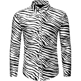 Lars Amadeus Men's Vintage Leopard Animal Print Button Down Long Sleeve Casual Shirt