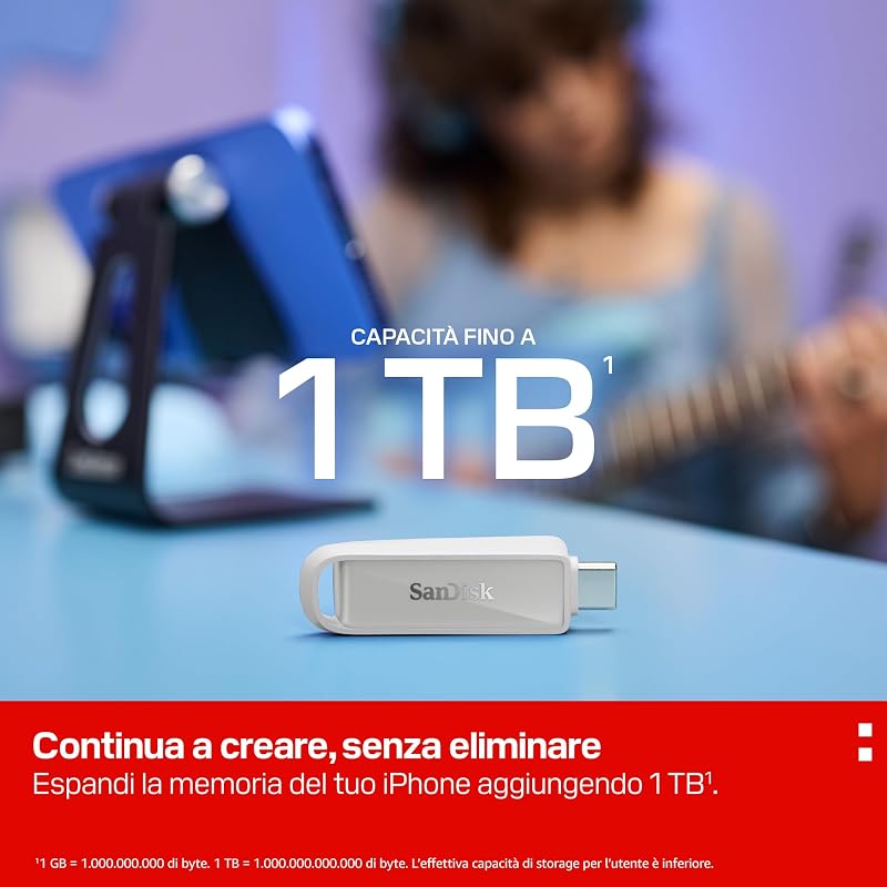 Unità per telefono con USB Type-C 1 TB (per smartphone, tablet e computer, velocità fino a 150 MB/s, backup automatic, recupero dati) - Arctic White