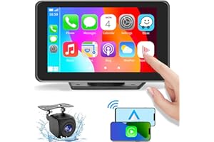 LANGDA Portable Wireless Carplay Screen for Car for Apple Android with Backup Camera,7-inch Touchscreen, Bluetooth 5.2,Mirror Phone Screen,AUX Input for All Vehicles (LD-01)