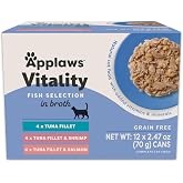 Applaws Vitality Fish Variety in Broth Wet Cat Food 12-Pack 2.47 oz Cans | High Quality Protein with Added Vitamins &amp; Minerals, Grain-Free, Carrageenan Free