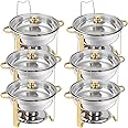 Chafing Dish Buffet Set 5 QT Stainless Steel Chafing Dishes Round Buffet Food Warmer Chafers Set for Parties Catering Event with Glass Lid, Lid Holder 6PCS