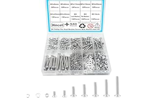 Hincell 540pcs M3 Phillips Pan Head Machine Screws, Metric Screws Bolts Washers Nuts Kit, 304 Stainless Steel (M3 x 6mm / 8mm / 12mm / 16mm / 20mm / 25mm / 30mm)