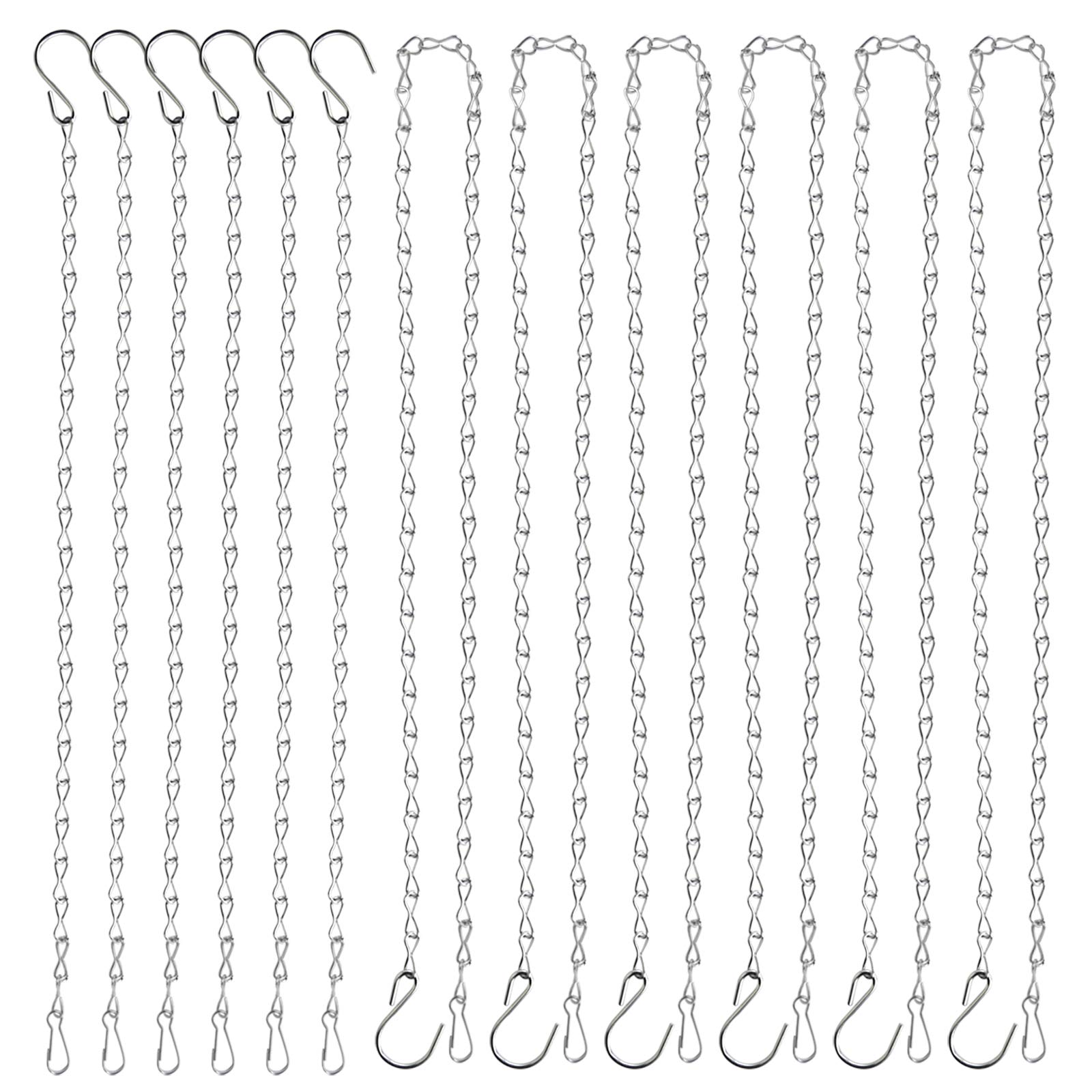 Teenitor 12 Pcs Hanging Basket Chains, 6 Pcs 35 Inch & 6 Pcs 13 Inch Chicken Bird Feeders Hanging Chain with Clip & Hook, Replacement Metal Chains for Bird Cage Planters Lanterns Ornaments Silver