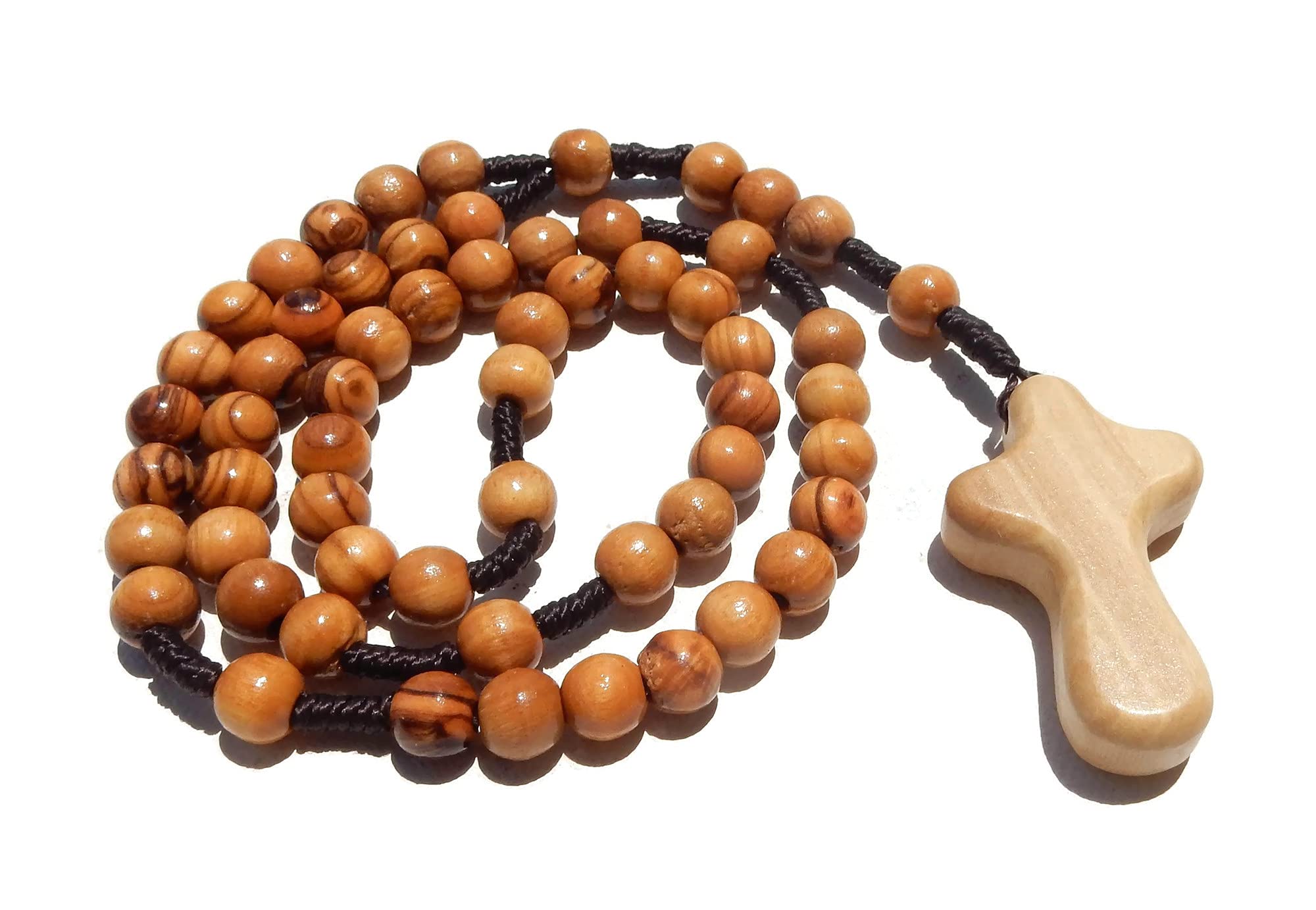 Olive Wood Catholic Rope Rosary with Comfort Cross - Premium Quality HJW Product - Exclusively Designed Christian Prayer Beads for a Meaningful Spiritual Experience