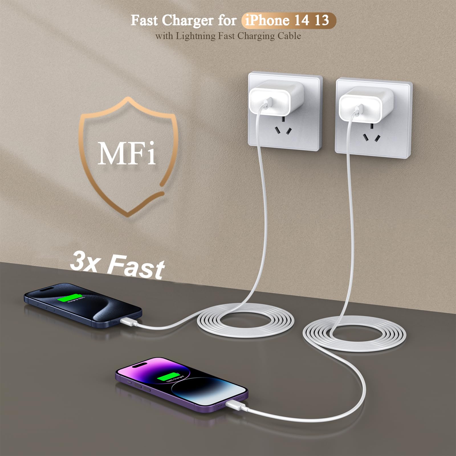 [Apple MFi Certified]10FT Fast iPhone Charger,Extra Long Apple Charger Fast Charging 2Pack USB C Charger Block Plug + 10Foot Lightning Cable Cord for iPhone 14/Pro/Pro Max/Plus/13/12/11/XS/XR/X/SE2022