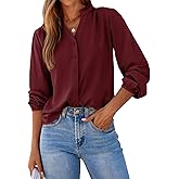 Dokotoo Womens Tops Blouses for Women Dressy Casual Button Down Shirts V Neck Long Sleeve Shirts Business Work Blouses