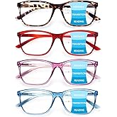COJWIS Progressive Multifocus Reading Glasses Blue Light Blocking for Women Men Spring Hinge Computer Readers (4Color, 1.25)