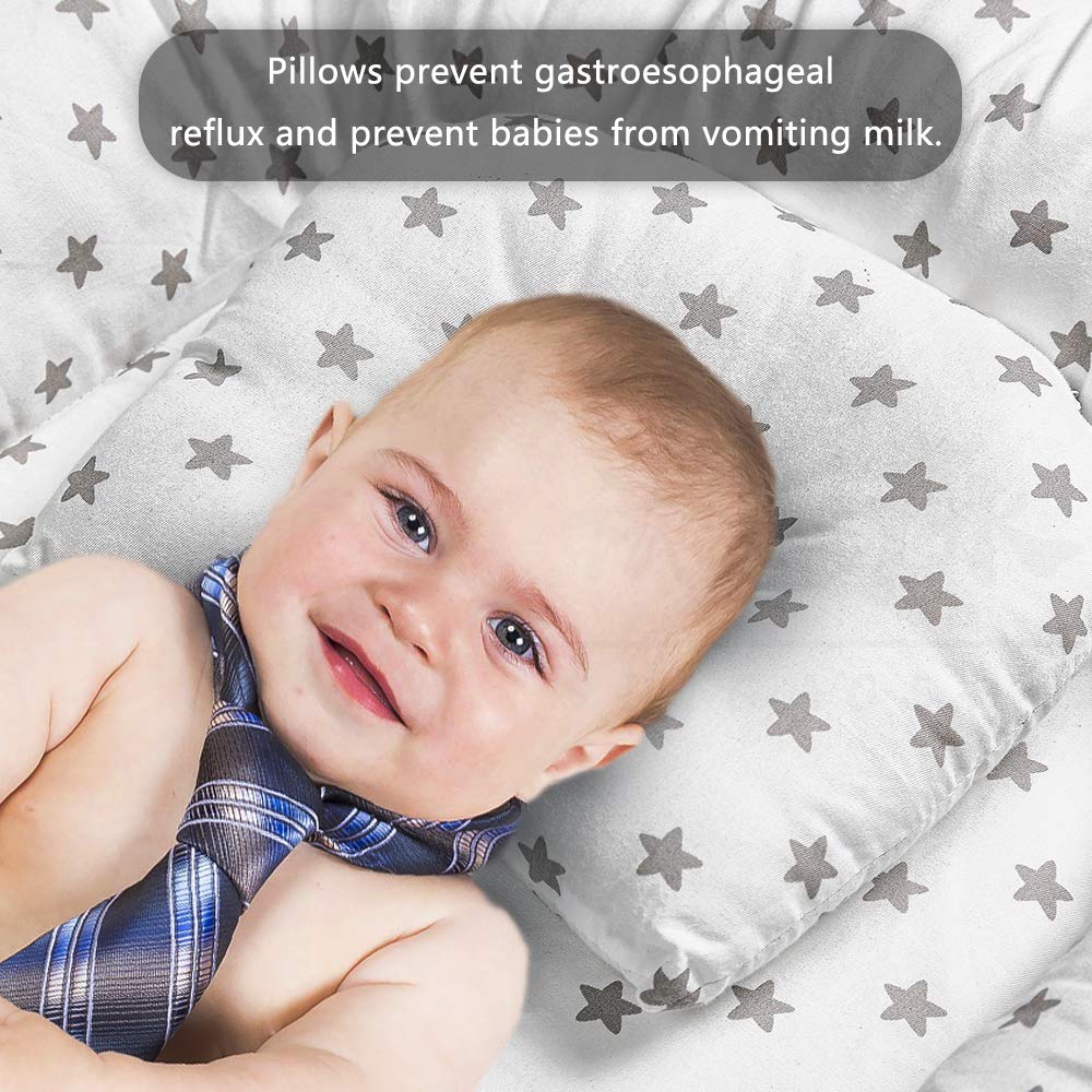 Baby Lounger, Soft Baby Nest, 100% Cotton and Breathable Newborn Lounger, Potable Baby Sleeper with Pillow, Perfect for Newborn Essential Shower Gift, Co-Sleeping&Travelling (Gray): Baby