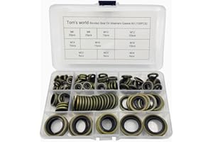 TOM'S WORLD 130Pcs Self-Centered Bonded Seal Oil Washers Gasket Assortment Kit for Plumbing, Automotive, Mechanical, Electrical, Cylinder Repairs (M6-M24)