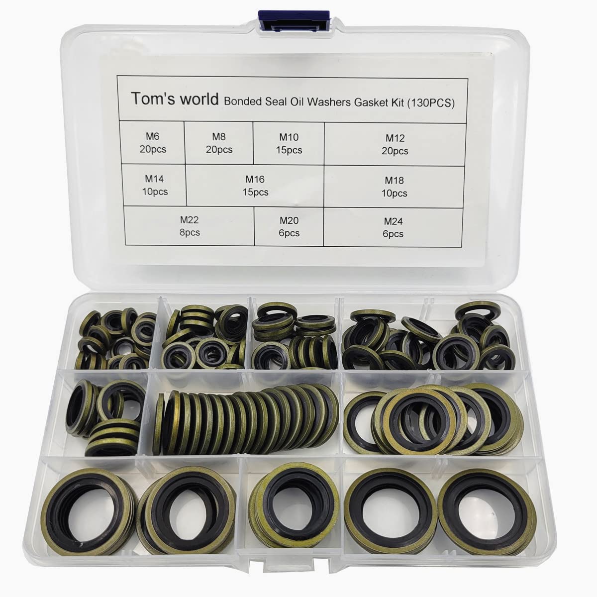 Photo 1 of 130Pcs Self-Centered Bonded Seal Oil Washers Gasket Assortment Kit for Plumbing, Automotive, Mechanical, Electrical, Cylinder Repairs (M6-M24)