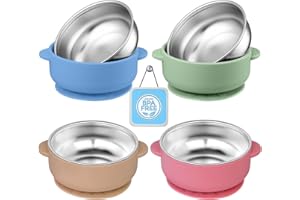 OKAY ORANGE 4 Pack Stainless Steel Toddler Suction Bowls for Baby Plates, 2-in-1 SUS304 Toddlers Bowl & Removable Silicone Suction Kids Bowl for Cereal | Snack | Anti-Scald Non-Toxic Suction Bowls