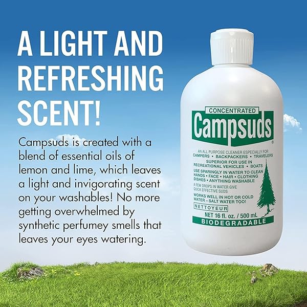 CONCENTRATED CAMPSUDS SIERRA DAWN OUTDOOR SOAP – ECO-FRIENDLY CAMPING SOAP – HIKING & CAMPING SUPPLIES – CAMP, BACKPACKING & TRAVEL SOAP – 16 FL OZ