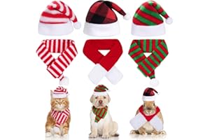 Jmkcoz 6 Pcs Pet Cat Dog Christmas Santa Hat with Scarf Christmas Costume Outfit Set Holiday Party Cosplay Dress Up Supplies for Puppy Kitten (Striped)