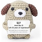Insaizom Funny 50th Birthday Gift for Him/Her - Handmade Crochet Dog with Humorous “50? More Like 25 + 25 Years Experience” Card(50th Birthday)