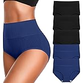 Women's High Waist Cotton Underwear Super Stretchy Briefs Full Coverage Panties Soft Women Panties 5-Pack