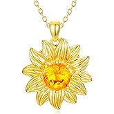 BETHZA Sunflower Fidget Necklace Gold Plated 925 Sterling Silver You Are My Sunshine Sunflower Pendant Jewelry Gift for Women