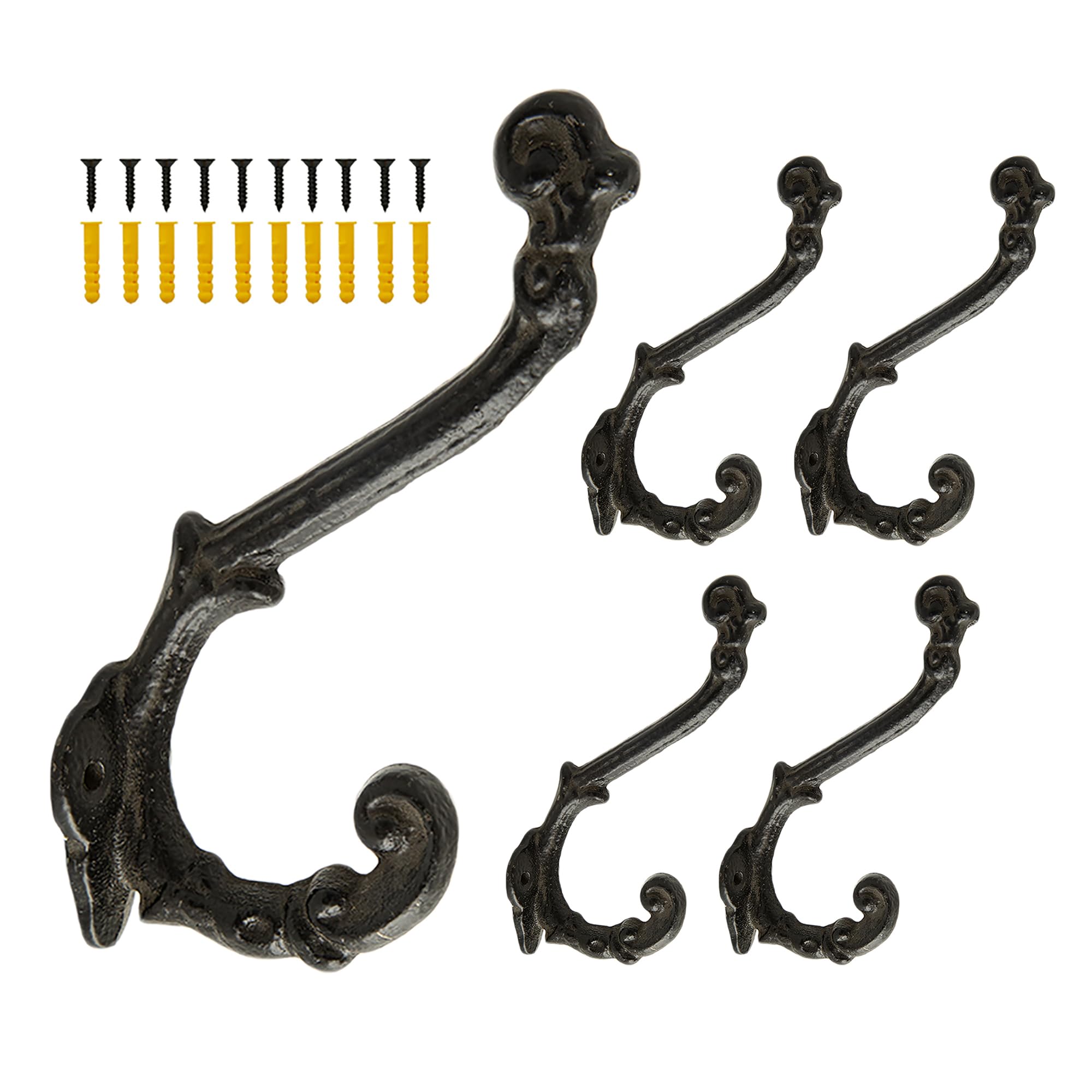 Photo 1 of 0-moyi 5 Packs Vintage Decorative Hooks Cast Iron Wall Wood Mounted Hooks Sturdy for Farmhouse Coats Bags Hats Towels(Screws Included)
