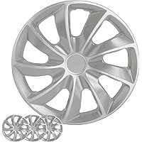 Wheel Cover Kit, 16 Inch Hubcaps Set of 4 Automotive Hub Caps with Universal Snap-On Retention Rings, 1-Tone ABS Plastic Silv