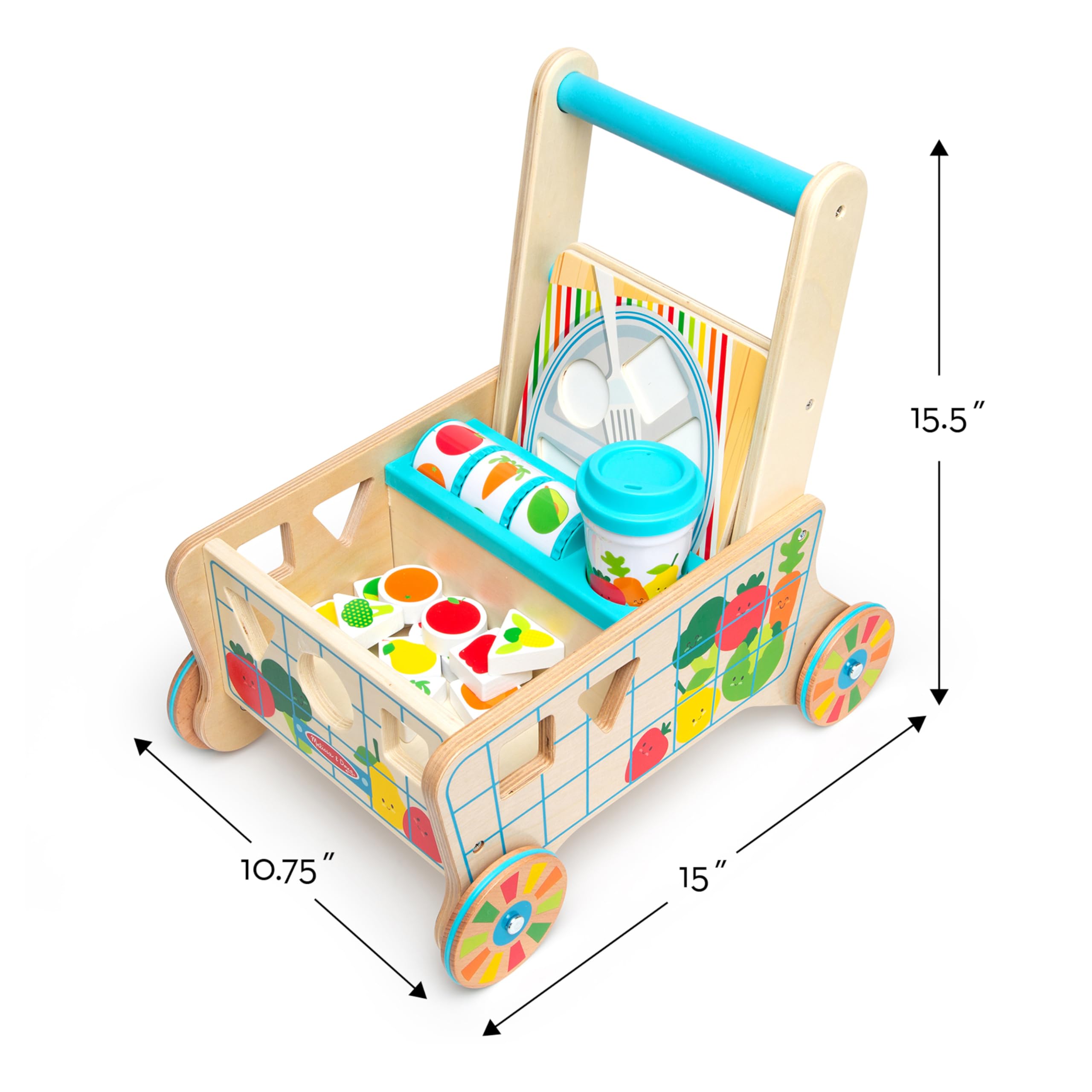 Melissa & Doug Wooden Shape Sorting Grocery Cart Push Toy and Puzzles - Pretend Play Grocery Toys, Sorting and Stacking Toys for Infants and Toddlers Ages 1+ - FSC-Certified Materials