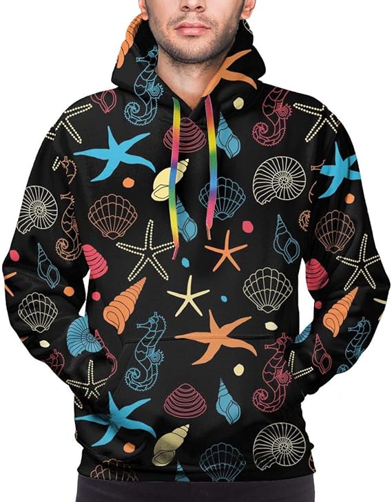 Amazon Co Jp トレーナー メンズ スウェットパーカー 春秋スウェット シーホース 海星 貝殻 法螺貝 フード付 長袖カットソー かっこいい シンプル カジュアル スポーツ トレーナー 秋服 服 ファッション小物