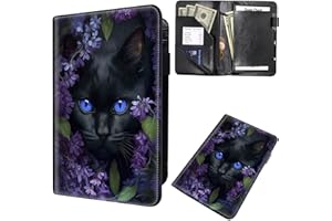 MXFDEGF Server Book for Waitress, Waiter Book Server Wallet Fit Serving Aprons, PU Leather with Zipper and 7 Large Pockets Pen Holder for Checks Pen Holder Personal Organizer Wallet,Cute Black Cat Flowers