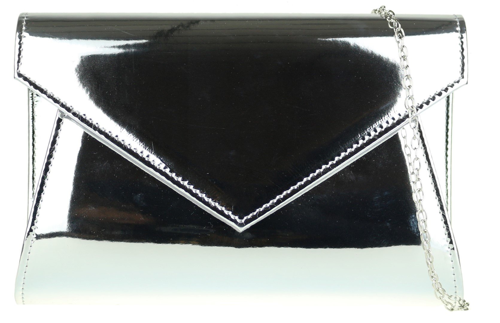 Girly Handbags Womens Glossy Plain Clutch Bag - Silver