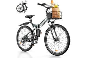 isinwheel M40 Folding Electric Bike for Adults with Basket, Full Suspension, 21700 Cell 10Ah Battery, Dual USB Charging Ports, 20mph Ebike, 500W Electric Mountain Bike, 26" Foldable Electric Bicycles