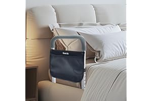 Honmido Bed Rails for Elderly Adults Safety Height Adjustable Bed Assist Rail for Seniors Bedside Fall Prevent Grab Bar with Storage Pocket Fits King Queen Full Twin Bed(Light Grey Handle)