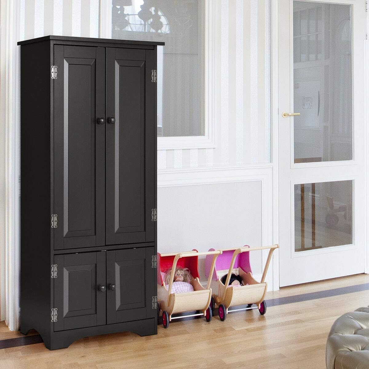 Giantex Accent Floor Storage Cabinet Adjustable Shelves Antique 2-Door Low Floor Cabinet Pantry 24" Lx13 Wx49''H (Black): Kitchen & Dining