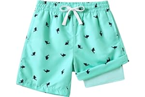 westwolf Boys Swim Trunks with Compression Liner Toddler Boys Swim Shorts Boxer Brief Board Shorts Swimming Set 5-18T