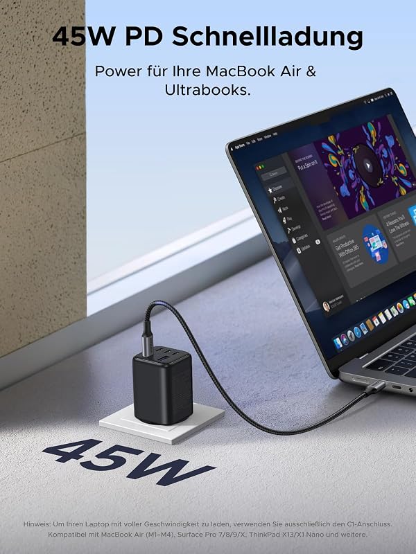 Zapix USB C Ladegerät 45W, 5-Port GaN Netzteil, PPS Schnellladegerät