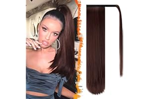 BARSDAR Dark Auburn Straight Wrap Ponytail Extension - 26 Inch Long Straight Wrap Around Ponytails for Women, Synthetic Clip in Ponytail Extensions Dark Auburn Pony Tails Hairpieces