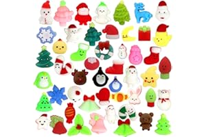 LAHAND 50 Pcs Christmas Mochi Squishy Toy Party Favors,Mini Squishies Cute Squeeze Toy Stress Reliever Anxiety Packs for Kid