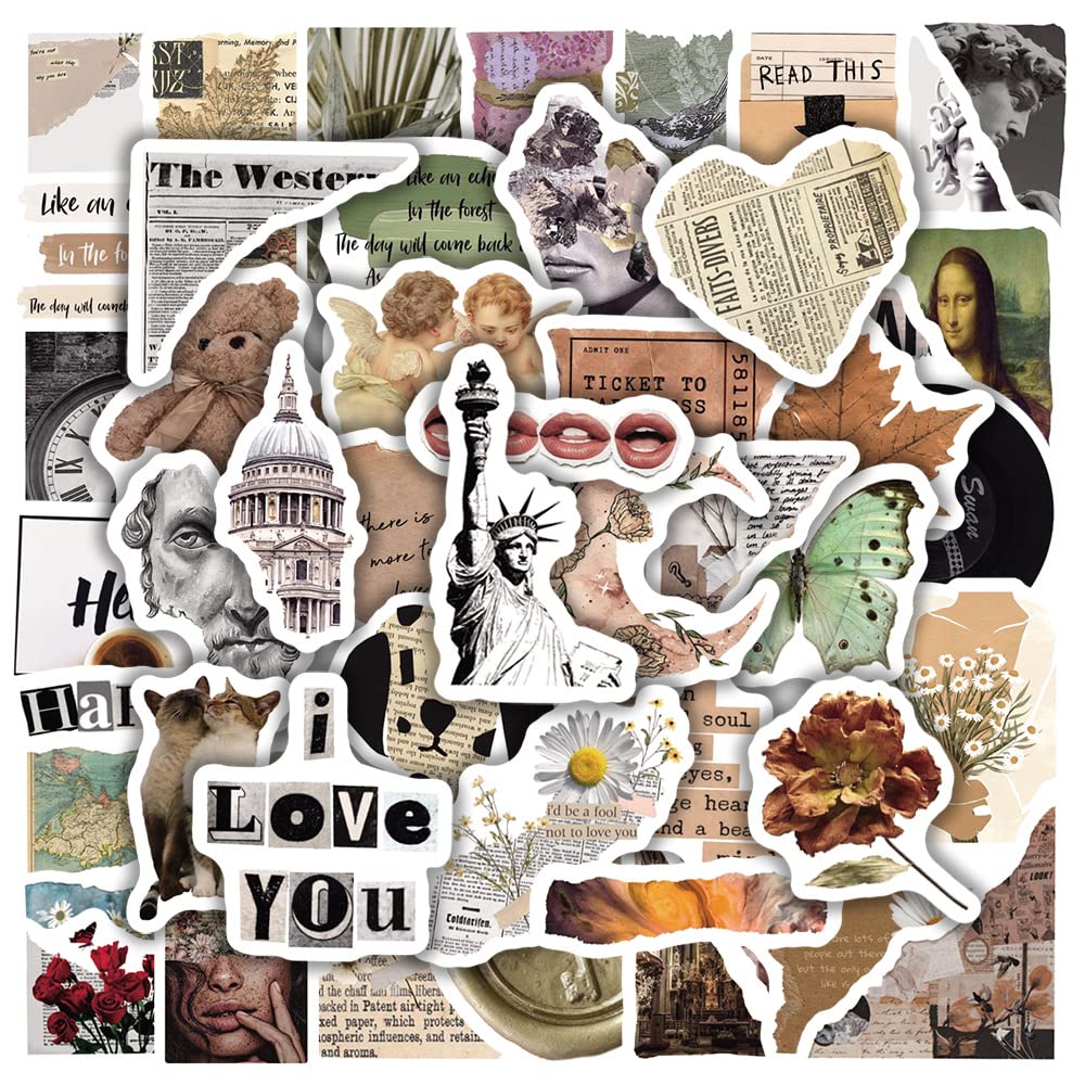 50PCS Retro European Culture Stickers - Gift for Kids, Teens, Adults - Waterproof Vintage Stickers for Laptop, Scrapbook, Water Bottle, Skateboard, Journal, Wall, Car, Bicycle