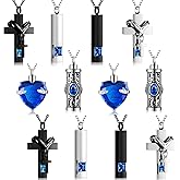 Henoyso 12 Pcs Urn Necklace for Ashes Bulk Cremation Cross Heart Cubic Jewelry Stainless Steel Memorial Locket for Men Women