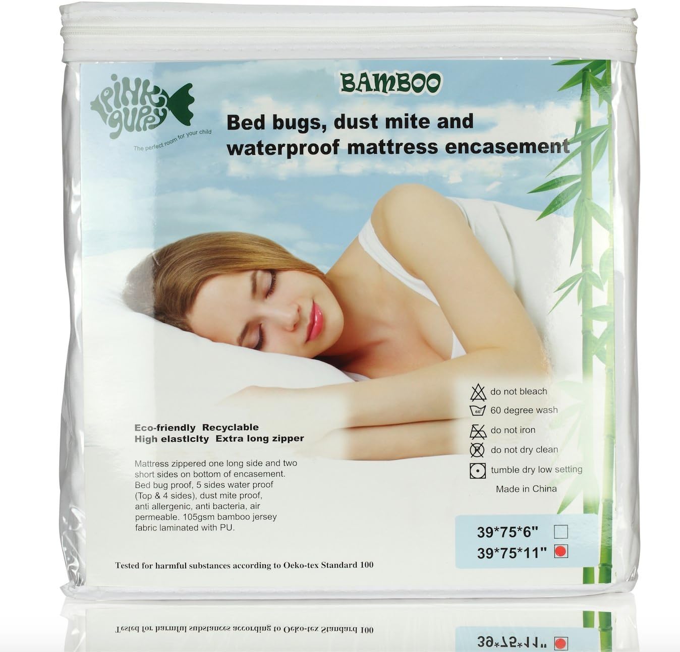 Pink Guppy 6 Side Covered Water and Bed Bug Proof Anti Allergy and Bacterial Single Smooth Bamboo Fabric Mattress (11inches, White)